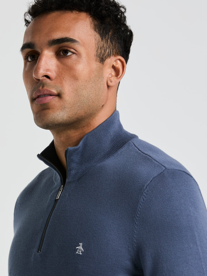 1/4 Zip Cotton Jersey Sweater (Vintage Indigo) 