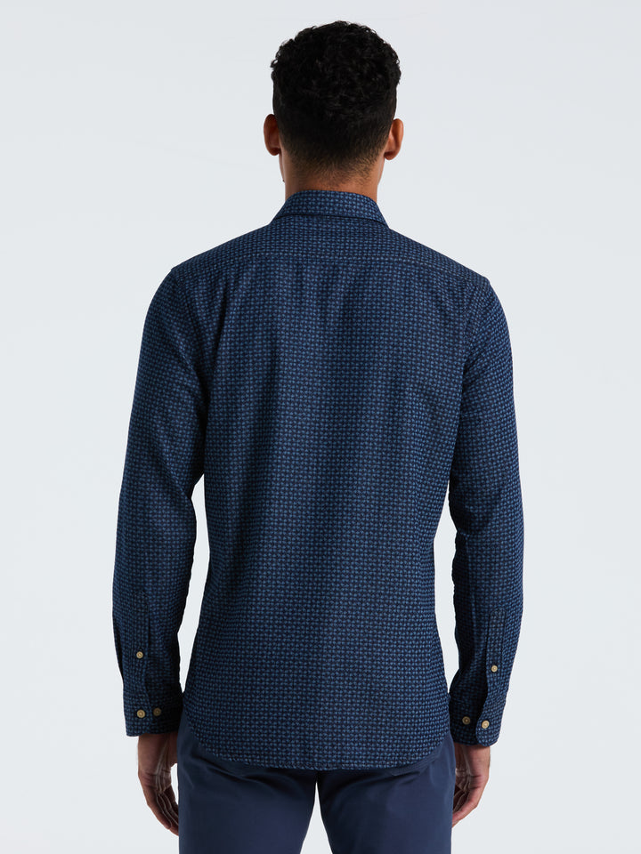 Indigo Print Cotton Shirt (Dark Sapphire) 