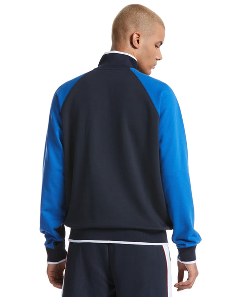 Quarter Zip Colorblock Fleece Sweater Dark Sapphire Perry Ellis