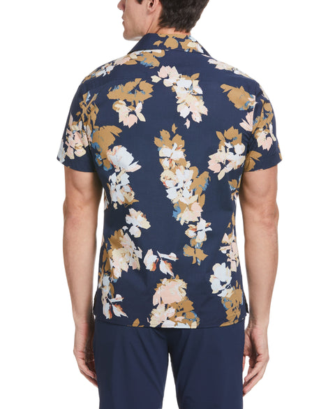 Abstract Floral Print Camp Collar Shirt (Ink) 
