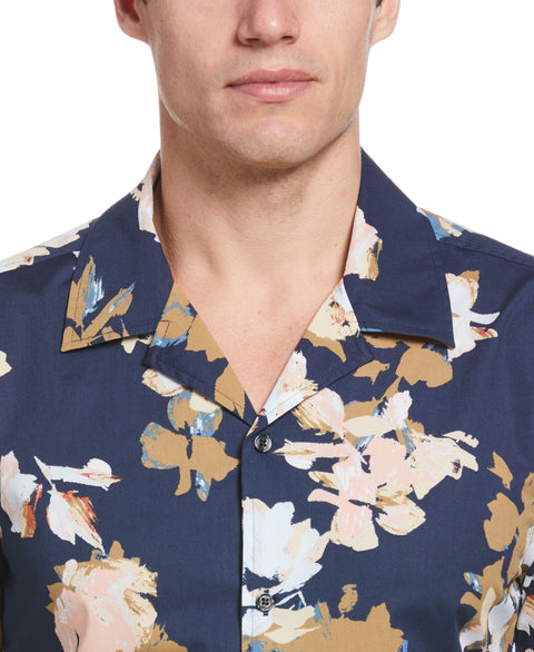 Men's Abstract Floral Print Camp Collar Shirt | Perry Ellis