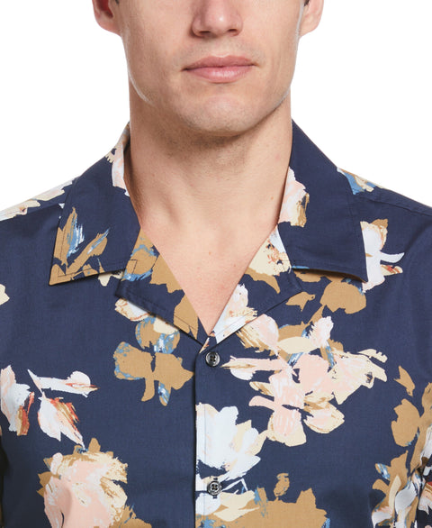 Abstract Floral Print Camp Collar Shirt (Ink) 
