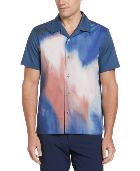 Abstract Print Camp Collar Soft Shirt (Dark Denim) 