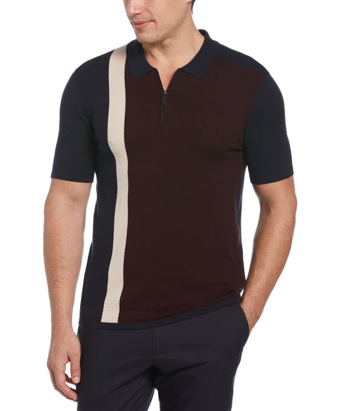 Color Block Quarter Zip Polo (Dark Sapphire) 