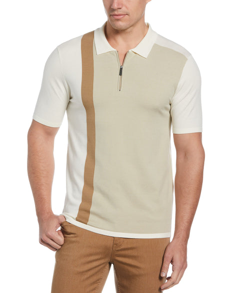 Color Block Quarter Zip Polo (Egret) 