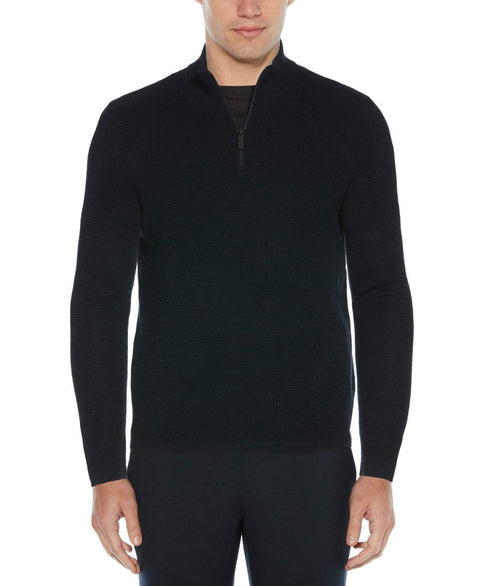 Big & Tall Textured Merino Blend Quarter Zip Sweater Dark Sapphire Perry Ellis
