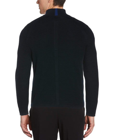 Big & Tall Textured Merino Blend Quarter Zip Sweater Dark Sapphire Perry Ellis