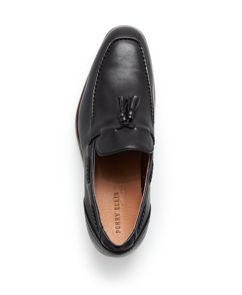 Braided Leather Tassel Loafer Black Perry Ellis