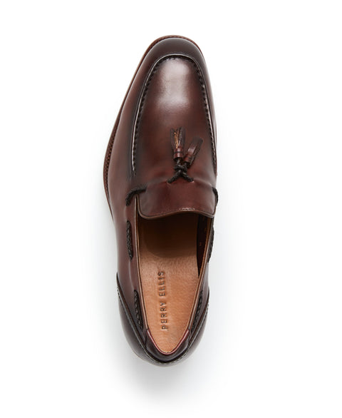 Braided Leather Tassel Loafer Brown Perry Ellis