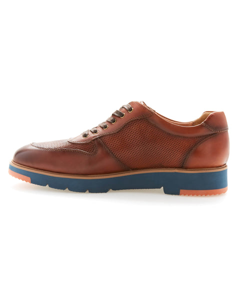 Burnished Leather Oxford Sneaker Brown Perry Ellis