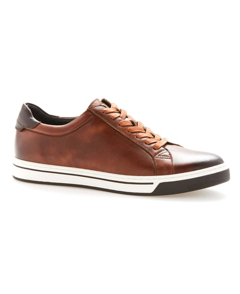 Burnished Leather Sneaker Coffee Perry Ellis