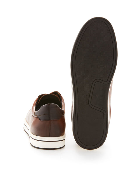 Burnished Leather Sneaker Coffee Perry Ellis