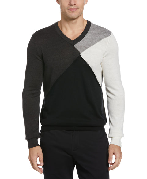 Color Block V-Neck Sweater (Black) 