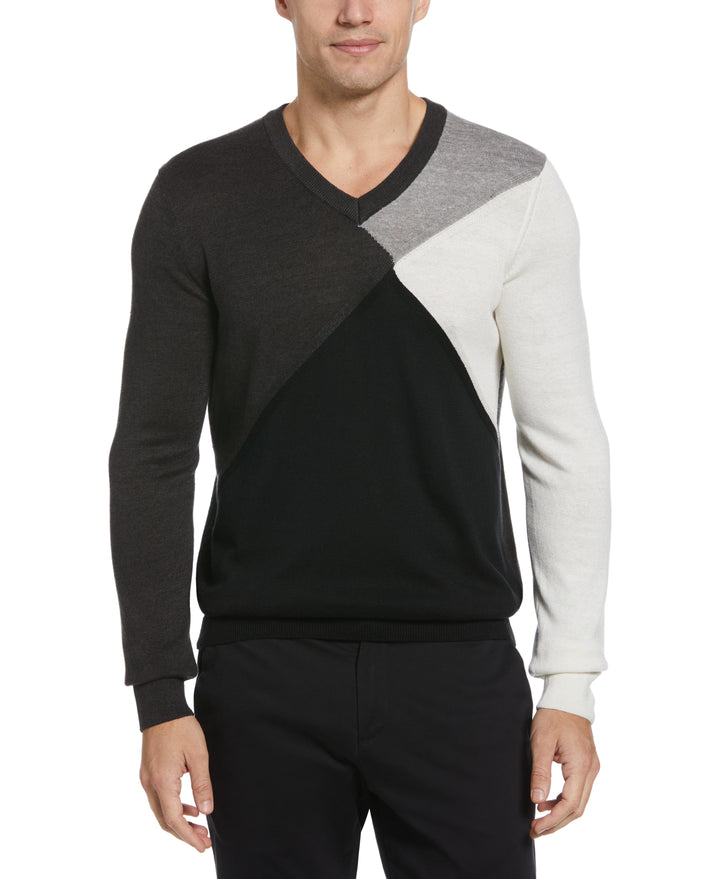 Color block v neck sweater online