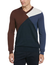 Color Block V-Neck Sweater (Dark Sapphire) 