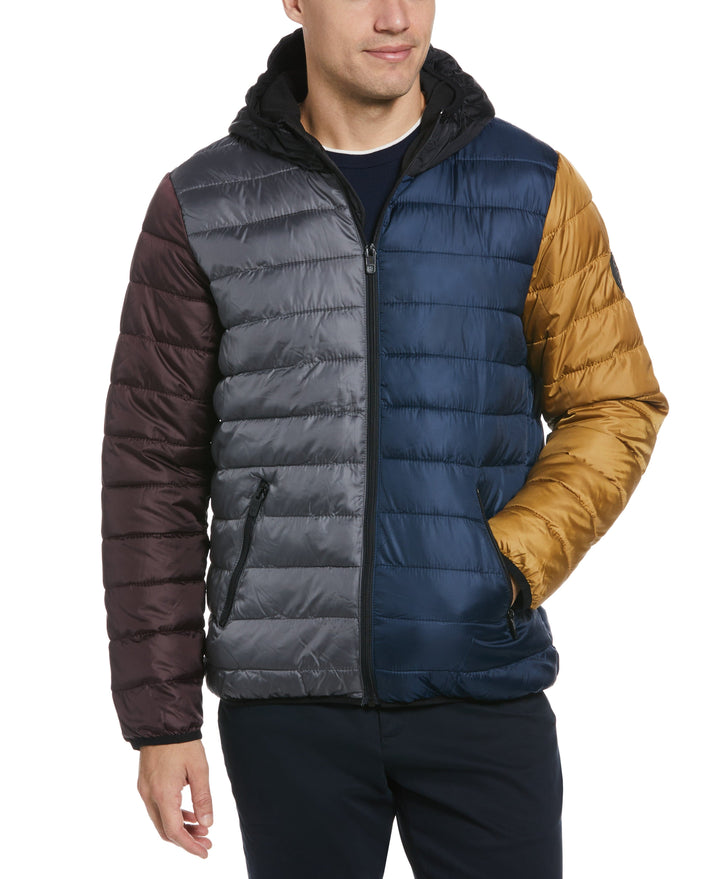 Colorblock Hooded Packable Jacket Perry Ellis