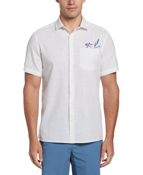 Cotton Slub Embroidered Motif Shirt (Bright White) 