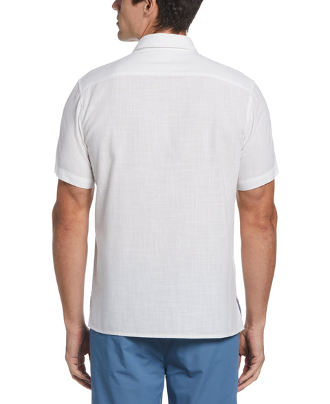 Cotton Slub Embroidered Motif Shirt (Bright White) 
