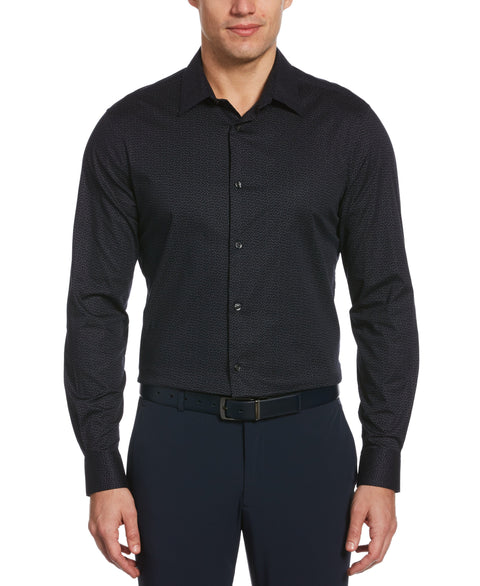 Ditsy Floral Print Stretch Shirt with Collar Stays Dark Sapphire Perry Ellis