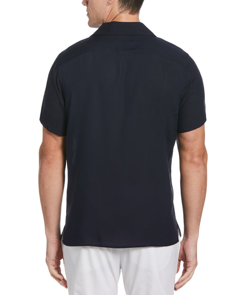 EcoVero™ Large Floral Print Camp Collar Shirt (Dark Sapphire) 