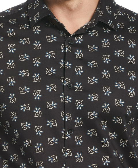 Floral Print Twill Shirt (Black) 