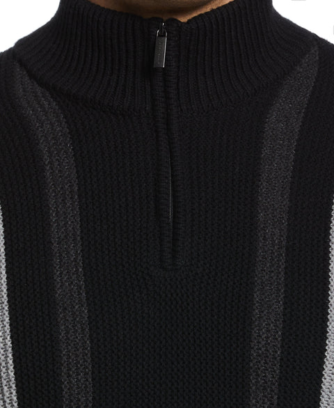 Jacquard Stripe Quarter Zip Sweater (Black) 