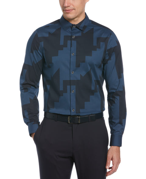 Large Houndstooth Print Stretch Shirt (Dark Denim) 