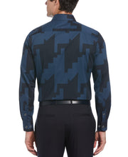Large Houndstooth Print Stretch Shirt (Dark Denim) 