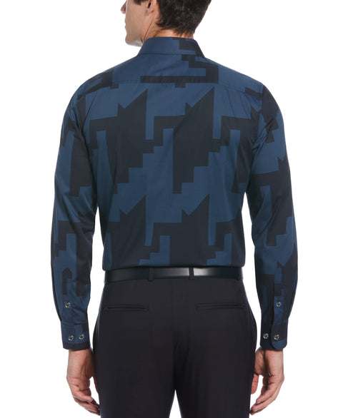 Large Houndstooth Print Stretch Shirt (Dark Denim) 