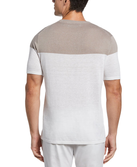 Linen Blend Color Block Tee (Bright White) 