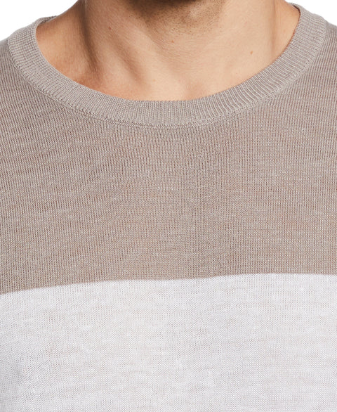 Linen Blend Color Block Tee (Bright White) 
