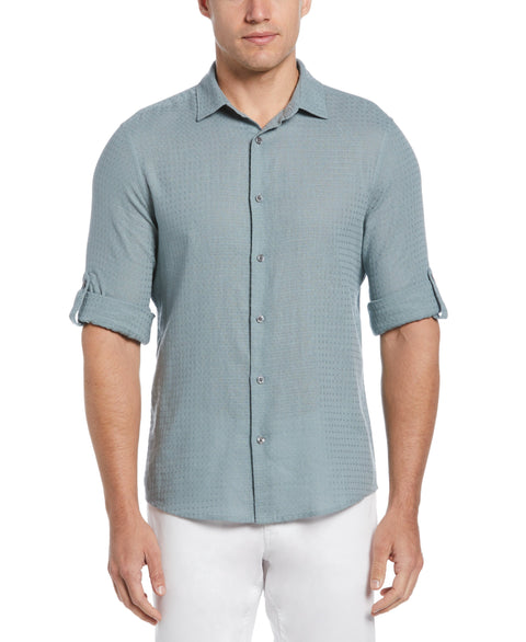 Linen Blend Dobby Roll Sleeve Shirt (Lead) 