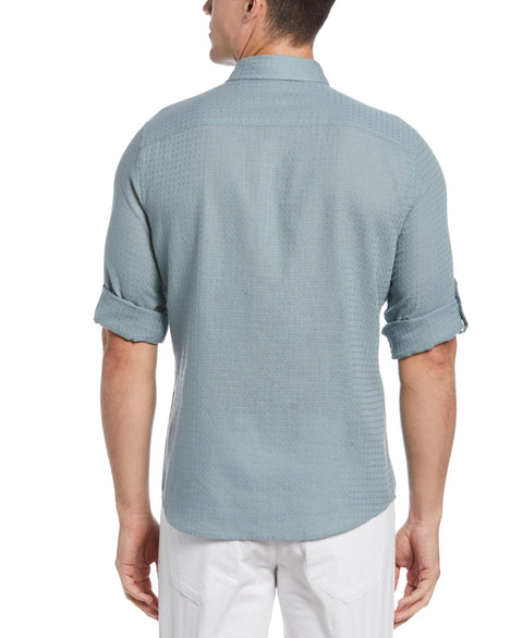 Linen Blend Dobby Roll Sleeve Shirt (Lead) 