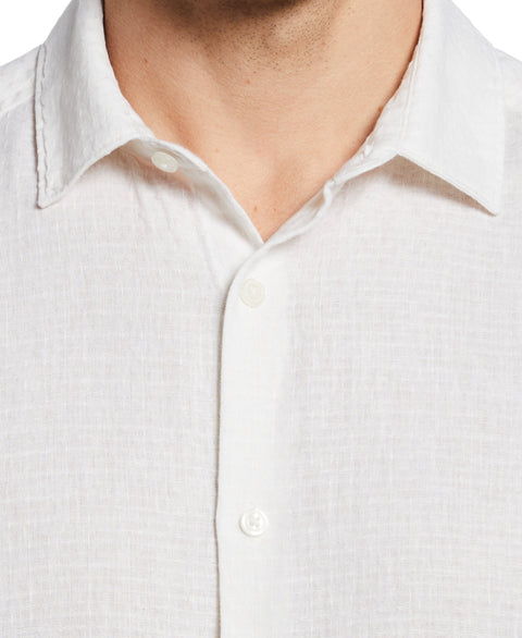 Linen Blend Dobby Roll Sleeve Shirt (Bright White) 