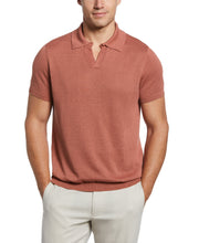 Linen Blend Open Polo (Copper Brown) 