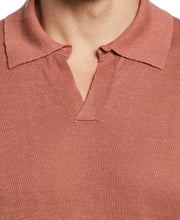 Linen Blend Open Polo (Copper Brown) 
