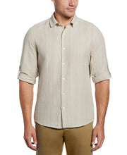 Linen Blend Print Roll Sleeve Shirt (Stone) 