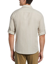 Linen Blend Print Roll Sleeve Shirt (Stone) 