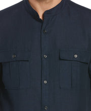 Linen Blend Roll Sleeve Military Shirt