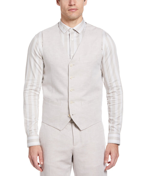 Linen Blend Solid Twill Vest (Natural Linen) 