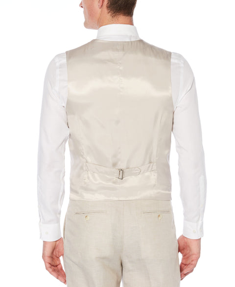 Linen Cotton Herringbone Suit Vest Natural Linen Perry Ellis