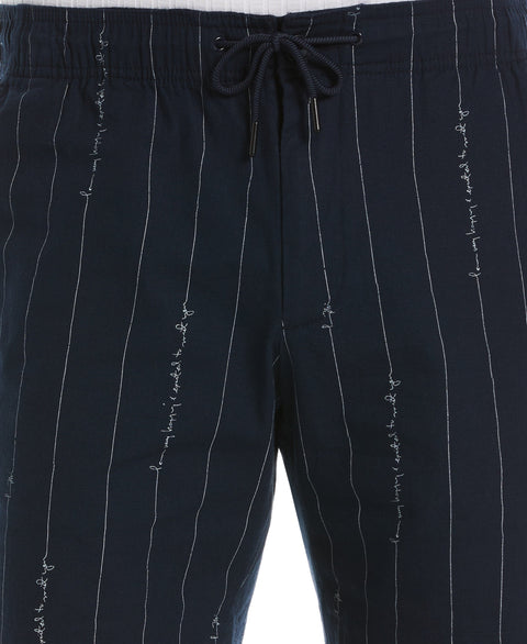 Linen-Like Print Stretch Drawstring Short (Dark Sapphire) 