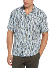 Multi-Leaf Print Camp Collar Soft Shirt Cashmere Blue Perry Ellis