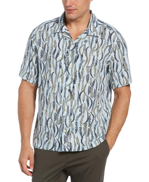Multi-Leaf Print Camp Collar Soft Shirt Cashmere Blue Perry Ellis