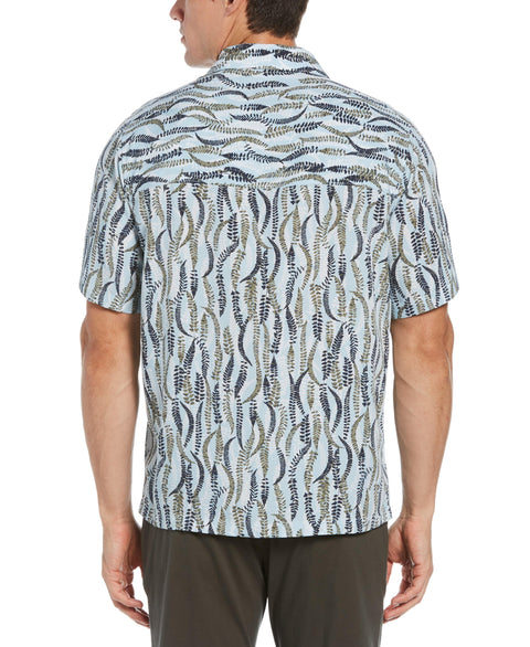Multi-Leaf Print Camp Collar Soft Shirt Cashmere Blue Perry Ellis