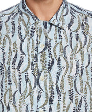 Multi-Leaf Print Camp Collar Soft Shirt Cashmere Blue Perry Ellis
