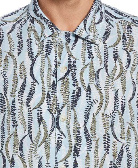 Multi-Leaf Print Camp Collar Soft Shirt Cashmere Blue Perry Ellis