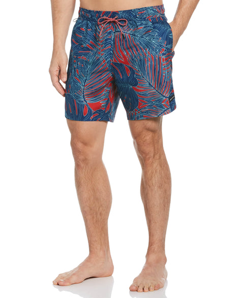 Palm Print Swim Short Barbados Cherry Perry Ellis
