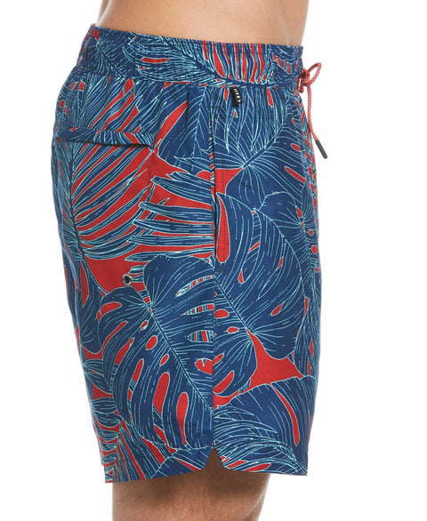 Palm Print Swim Short Barbados Cherry Perry Ellis