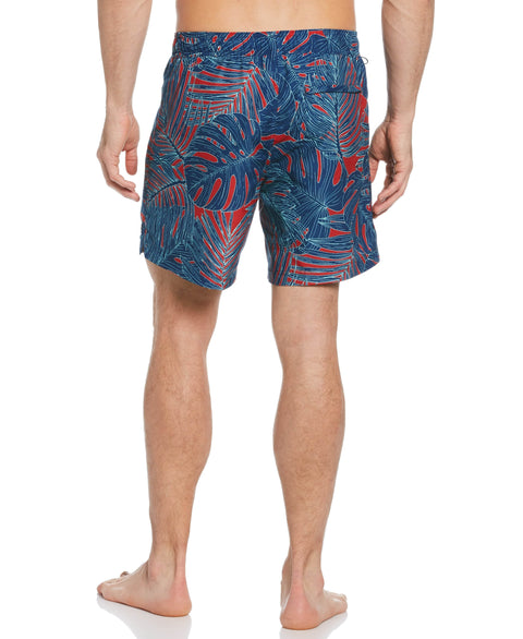 Palm Print Swim Short Barbados Cherry Perry Ellis